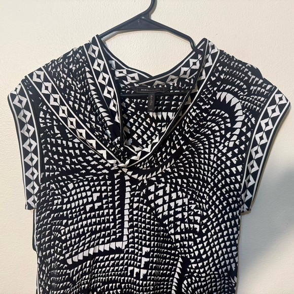 NWOT BCBGMaxAzria Black & White Geometric Cowl Neck Dress, Size XS - Picture 3 of 4